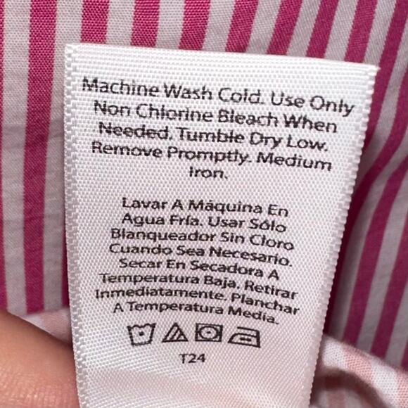 NWT Free Assembly V-Neck Long Sleeve Fuchsia Fedora Stripe Peplum Top Size Small - Picture 9 of 14